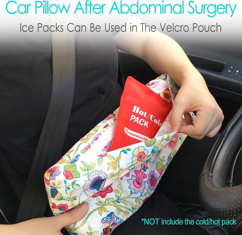 HapiPoppy Hysterectomy Pillow Abdominal Post Surgery Pillows with Pocket Comfort for Ice Heat Packs Tummy Tuck Belly Incision Recovery Seatbelt Gifts Women Patients (Painting Flower) - Image 4